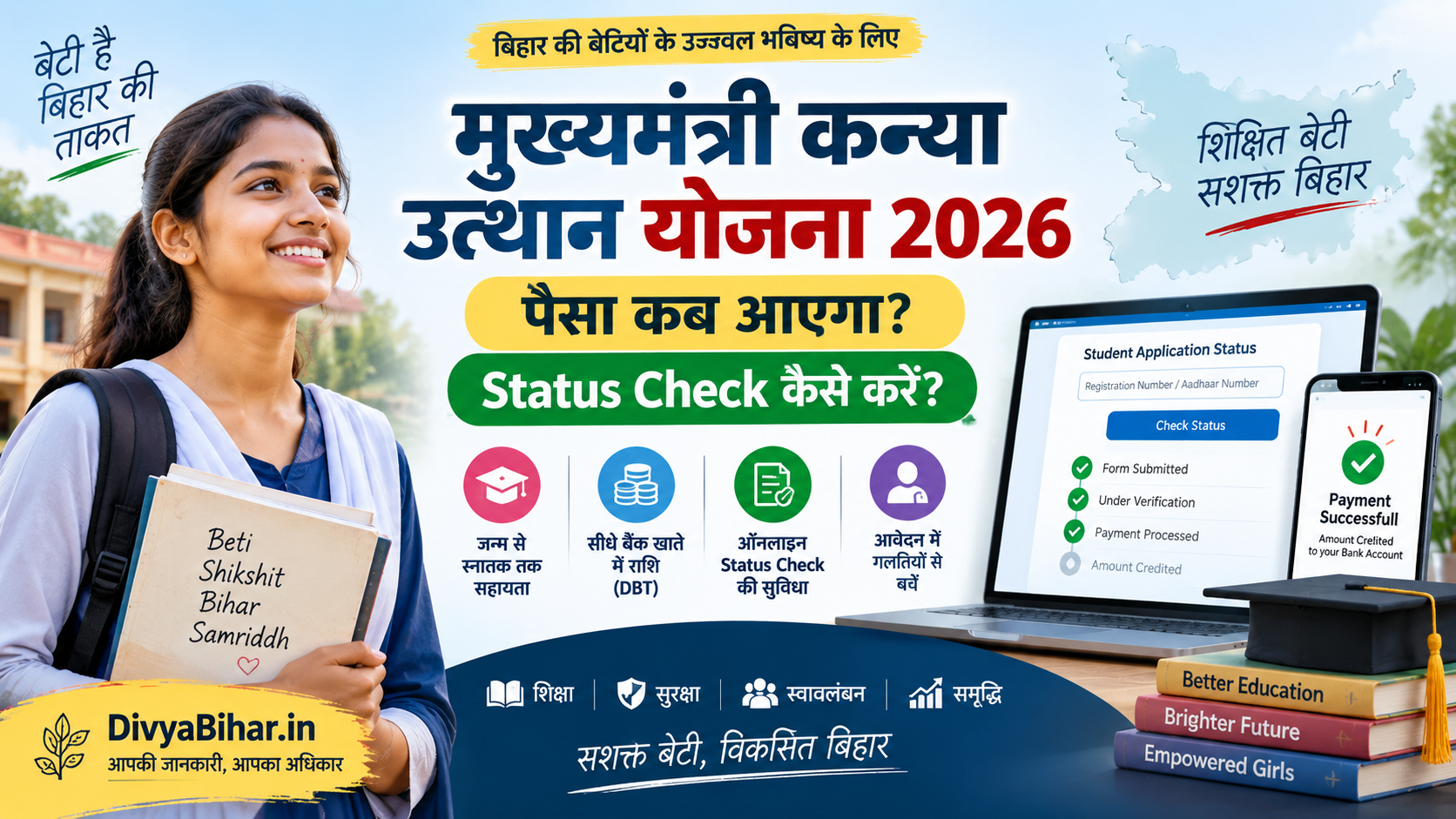 मुख्यमंत्री कन्या उत्थान योजना 2026: पैसा कब आएगा, Status Check कैसे करें और आवेदन में होने वाली गलतियां