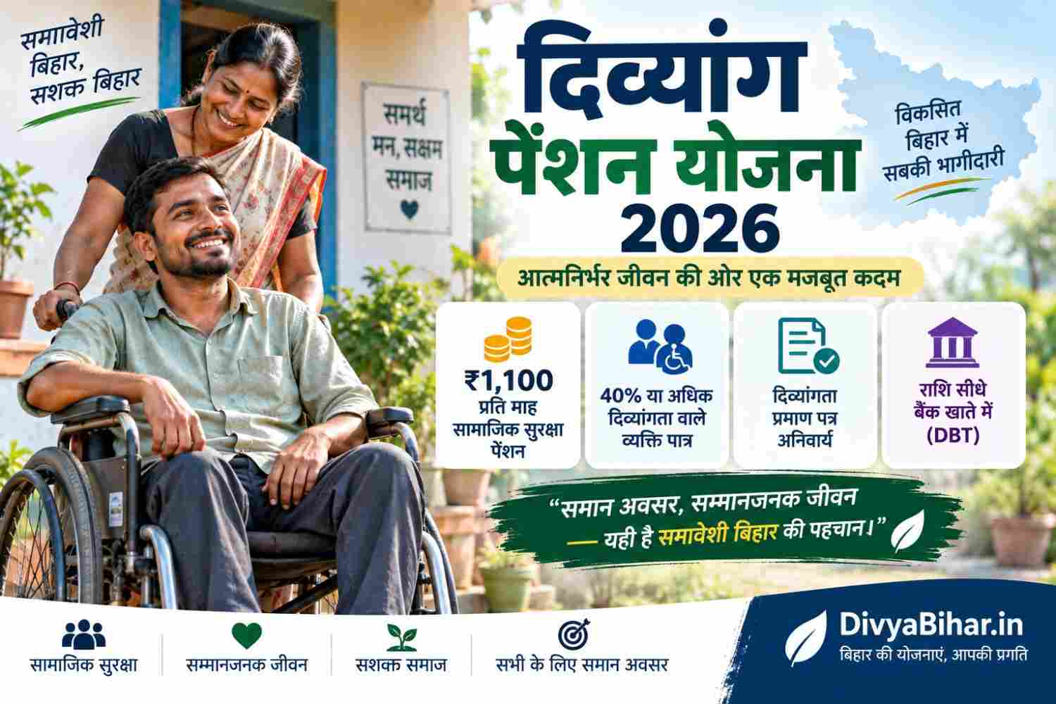 दिव्यांग पेंशन योजना 2026: ₹1,100 प्रति माह पेंशन, पात्रता, आवेदन और जरूरी दस्तावेज