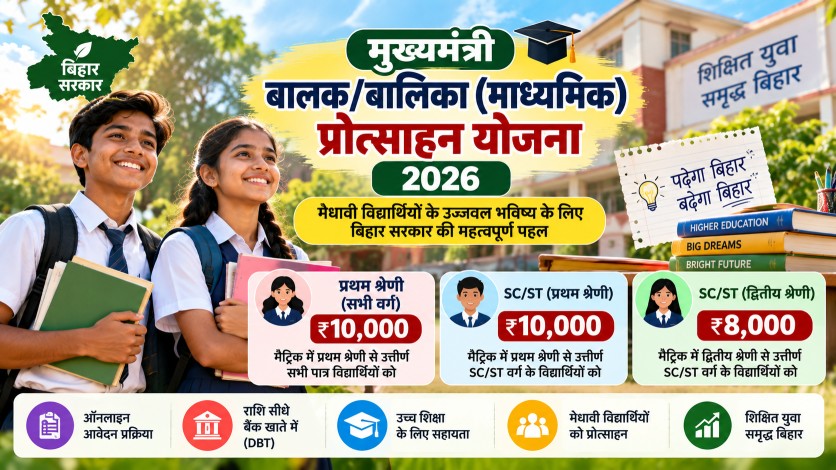 मुख्यमंत्री बालक/बालिका (माध्यमिक) प्रोत्साहन योजना 2026: ₹10,000 तक प्रोत्साहन राशि, पात्रता और आवेदन प्रक्रिया