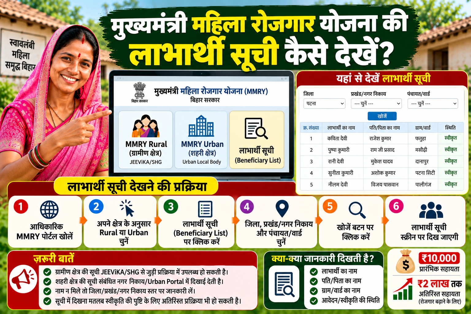 मुख्यमंत्री महिला रोजगार योजना की लाभार्थी सूची कैसे देखें? 2026