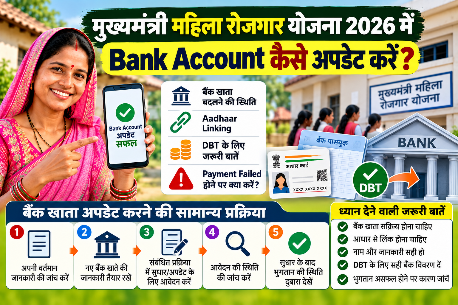 मुख्यमंत्री महिला रोजगार योजना 2026 में Bank Account कैसे अपडेट करें?