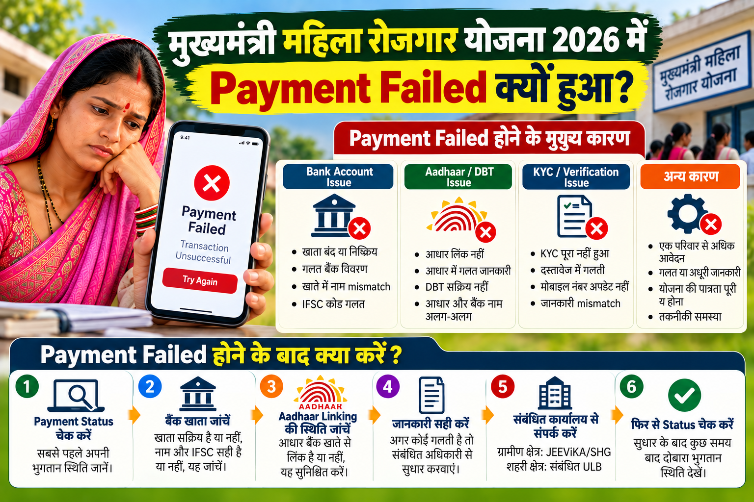 मुख्यमंत्री महिला रोजगार योजना 2026 में Payment Failed क्यों हुआ?