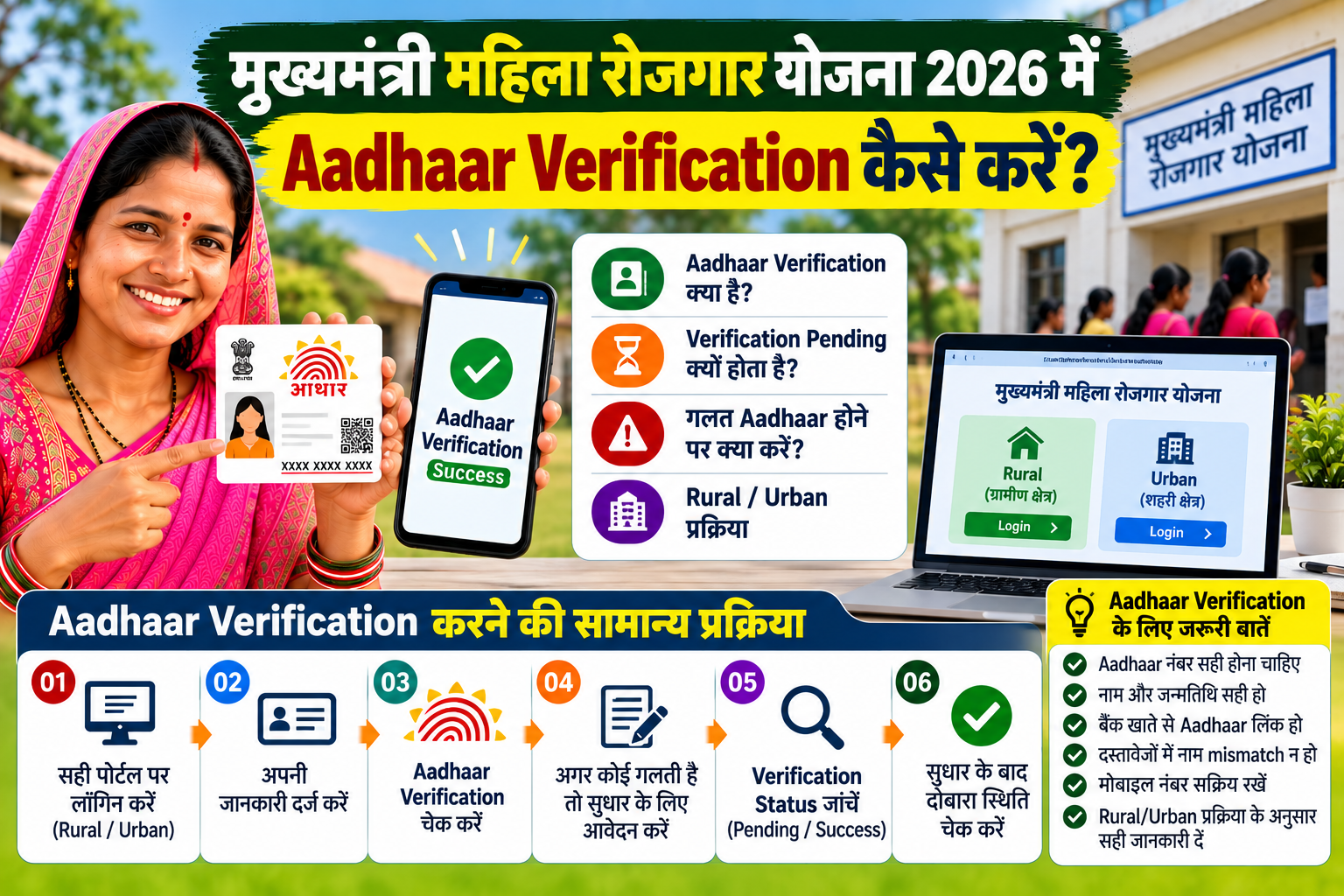 मुख्यमंत्री महिला रोजगार योजना 2026 में Aadhaar Verification कैसे करें?