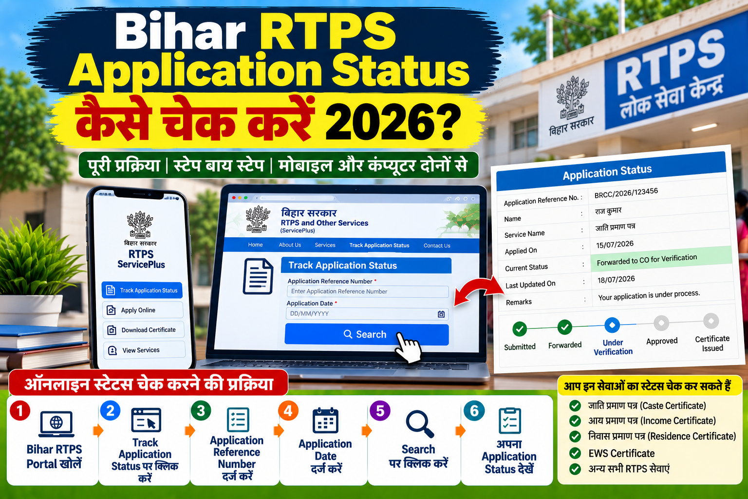 Bihar RTPS Application Status कैसे चेक करें 2026? ऑनलाइन Status Check करने की पूरी प्रक्रिया