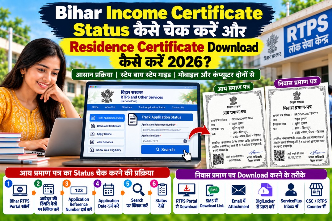Bihar Income Certificate का Status कैसे चेक करें और Residence Certificate Download कैसे करें 2026?