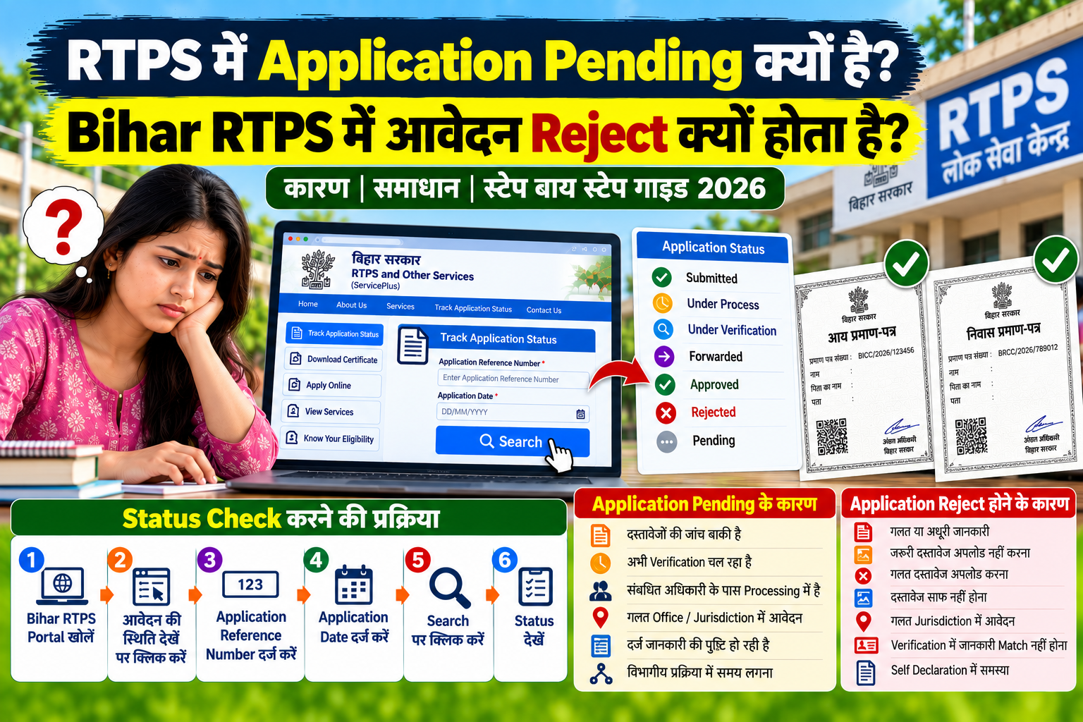 RTPS में Application Pending क्यों है? Bihar RTPS में आवेदन Reject क्यों होता है 2026?